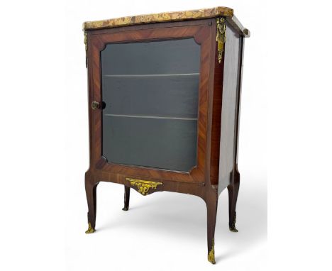 Early 20th century French style vitrine, with shaped breccia marble top above a single glazed door enclosing three shelves, t