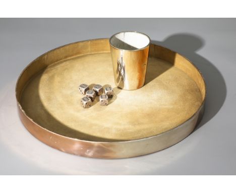 Gayer &amp; Kraus, Silber Würfelspiel, Tablett, Würfelbecher, 6 WürfelGayer &amp; Krauss, Schwäbisch-GmündWürfelspiel. Silber