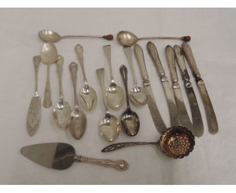 A selection of HM silver & white metal flatware including teaspoons, sugar spoon, butter knife etc