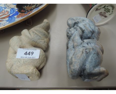 A jade/hardstone figure modelled as a seated deity and a jade/hardstone figure modelled as a seated Hongshan figure