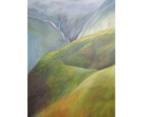 An oil painting, K Bigland, mountainous landscape, signed