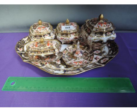 A Royal Crown Derby dressing table trinket set, in the Imari palette, date code 1926