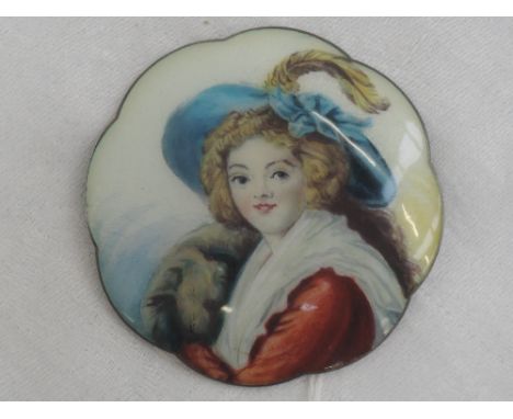 A large Norwegian silver circular brooch having enamelled guilloche portrait of young maiden, possibly Gustav Gaudernack for 