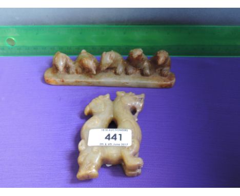A jade paperweight having carved five rat decoration and a jade/hardstone modelled as a dragon and phoenix