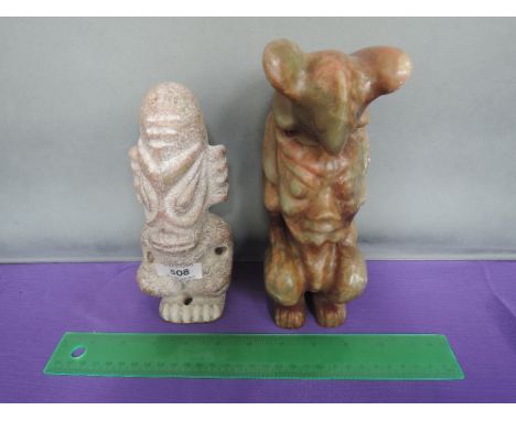A jade figure modelled as Hongshan Baton man totem and a jade figure modelled as Hongshan  totem