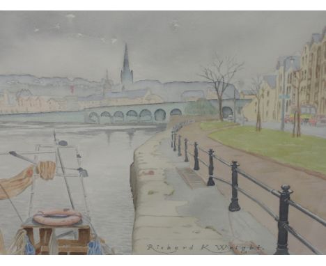 A pair of watercolours, Richard K Wright, Lancaster townscapes, 13'x19' and 19'x13'