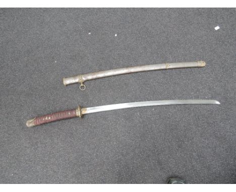 A Samori sword in metal scabbard, blade length 37 inches