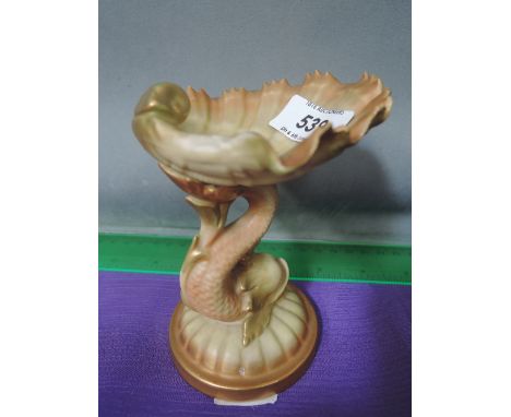 A Royal Worcester ornamental tazza modelled as shell on dolphin