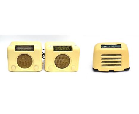 Two Bush Type DAC90A Wireless Receivers, in cream bakelite cases, the first with all-gold dial, the second with red and gold 
