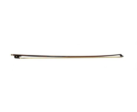 Violin Bow length excluding button 720mm, tortoise shell frog, gold mounted, requires some repair to frog and button 51.8g