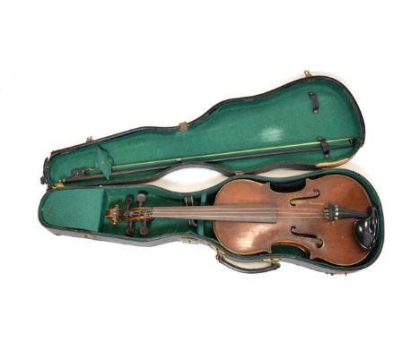Violin 14 1/4'' two piece back, with label 'Antonius Stadivarius Cremonensis Fecibat 1770', has initials stamped on back butt