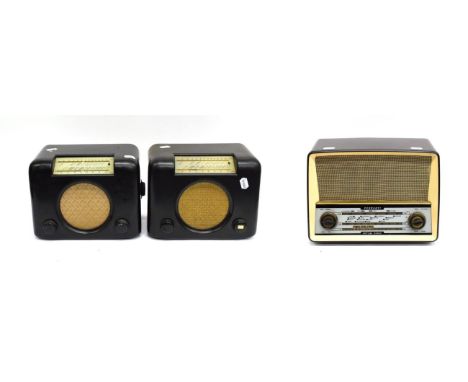 A Pair Of Early DAC 90 Wireless Receivers, both in black bakelite cases, the first with un-fluted knobs, second with fluted; 