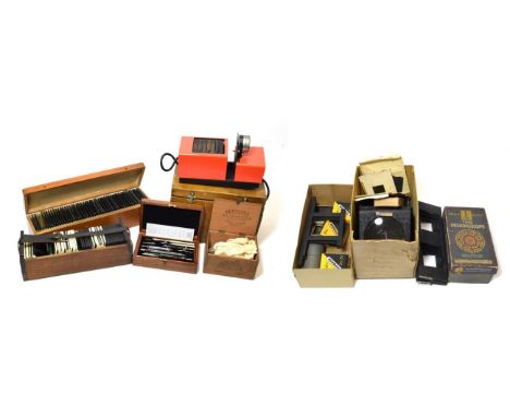 Various Glass Photographic Magic Lantern Slides mostly topographic and embroidery/needlework related; together with various r