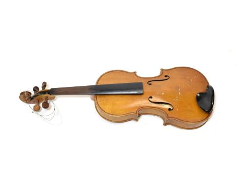Violin 14 1/4'' two piece back, labelled 'Antonius Stradivarius Cremonensis Made in Czechoslavakia' and 'The Violin Co. Ltd'