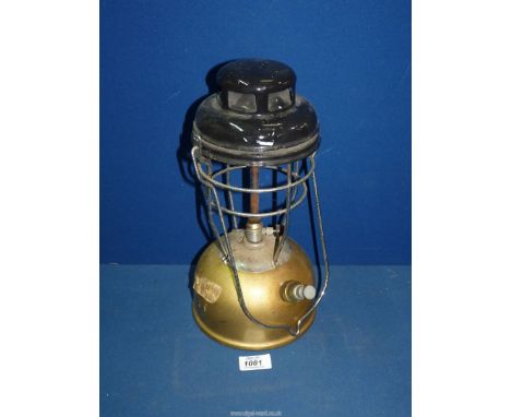 A paraffin 'Tilley' lamp, gold coloured.