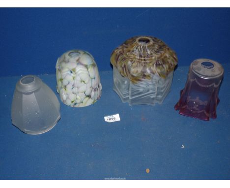 Three Edwardian glass light shades and a Cranberry shade.