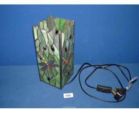 A Tiffany style lamp with dragonflies, 10 3/4" tall.