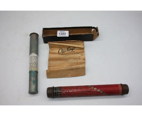 A collectable telescopic ''Otis King's pocket calculator, patent no. 183723, 6 3/8'' to 10 1/2'' long overall, complete with 