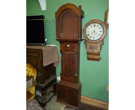 A Mahogany long-case clock Case having intricate light and dark-wood stringing, rope twist detailed flanks, the hood suitable