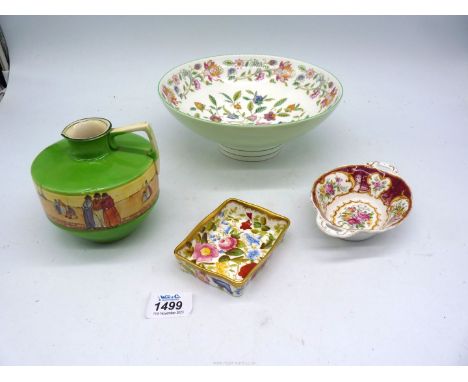 A Royal Doulton Seriesware Dutch Harlem pitcher vase, Royal Albert two handled posy bowl, Hammersley trinket dish and Minton 