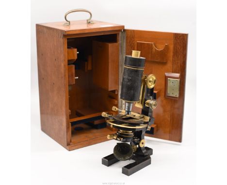 A Mahogany cased Carl Zeiss Jena No.40792 Microscope of excellent quality constructed from brass and with multiple rack adjus