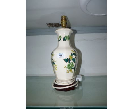 A Mason's Chartreuse table lamp base, 14" tall.