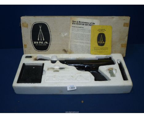 A BSA Scorpion .177 calibre air pistol serial No. P373, in original box with cocking aid, target stand, instructions, etc., 1