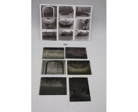 A quantity of old Photo plates from an Agfa camera including vintage cars in London, RR, Delage, Bugatti, BMW, self-portrait 