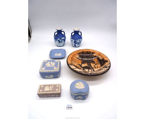 A quantity of Wedgwood including two vases and a pin dish, together with trinket boxes, etc.
