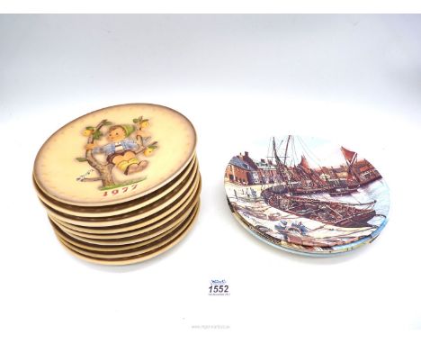 A quantity of Goebel Christmas plates (mid 1970's-80's) and four Poole 'Famous Fishing Harbours' display plates.