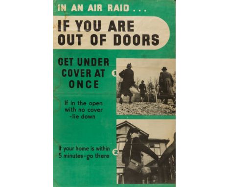 Second World War Posters.- In An Air Raid... If You Are Out Of Doors Get Under Cover At Once If in the open with no cover - l