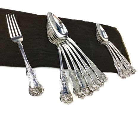 SET OF SIX VICTORIAN SILVER TABLE SPOONS,maker W. Allan, Glasgow 1857, Queen's pattern, engraved initial 22.5cm long, along w