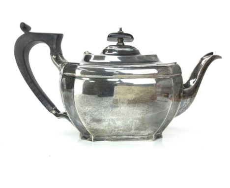 EARLY 20TH CENTURY SILVER TEA POT, maker Harrison Brothers &amp; Howson, Sheffield marks, of shaped rectangular form, inscrib