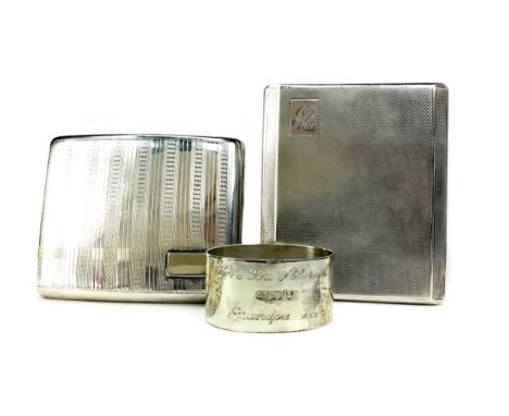 EARLY 20TH CENTURY SILVER CIGARETTE CASE, Birmingham marks, the engine turned exterior with initial, the interior inscribed w