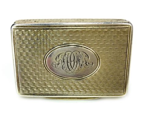 VICTORIAN SILVER SNUFF BOX, maker Thomas Johnston, London 1855, the engine turned exterior with central initial, the hinged c