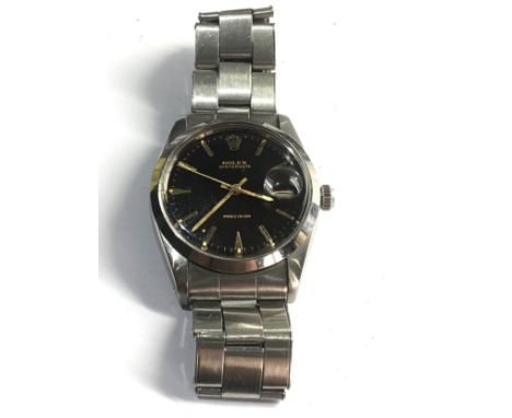 Rolex oysterdate precision circa 1966 rare rolex riveted bracelet 7205 No 60 endlinks manual wind gloss black dial gilt baton