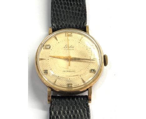 Vintage 9ct gold gents Leda wristwatch manual wing working order no warranty given 