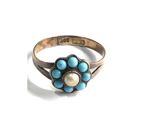 9ct Gold turquoise &amp;  pearl  Ring (2.1g) 