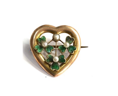 15ct Gold Antique enamel &amp; seed pearl brooch (3.1g) 
