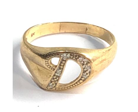 9ct gold vintage Diamond "D" Initial signet ring (2.7g) 