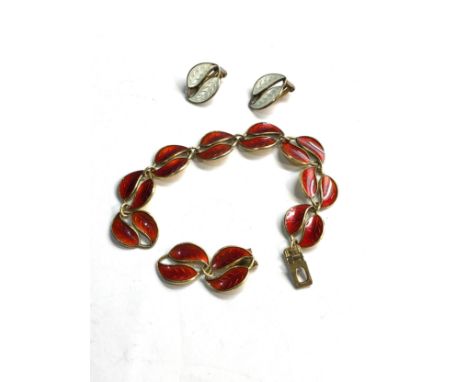 David Andersen silver and enamel leaf bracelet and leaf earrings bracelet link missing 