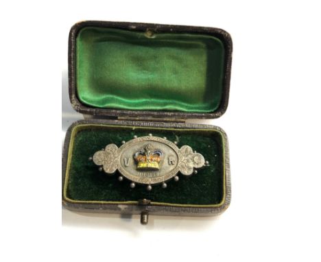 Victorian silver &amp; enamel jubilee brooch boxed 