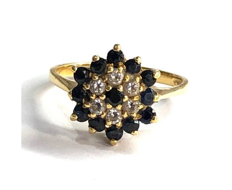 18ct old  Sapphire &amp; cz Cluster Ring (4g) 