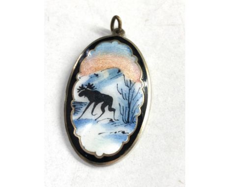Aksel Holmsen Norway silver &amp; enamel pendant measures approx 38mm by 21mm 