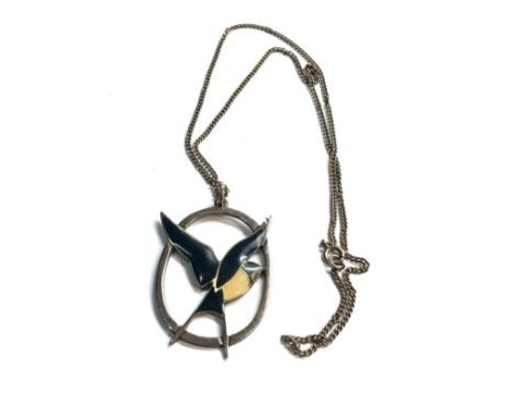Vintage silver &amp; enamel john hart bird pendant and chain 