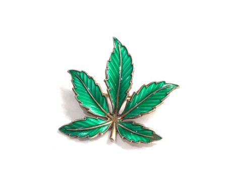 Norway silver &amp; enamel leaf brooch measures approx 42mm by 43mm 