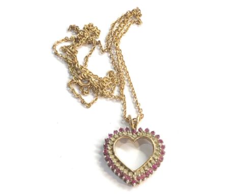 9ct gold Diamond &amp; Ruby heart pendant necklace (4.3g) 