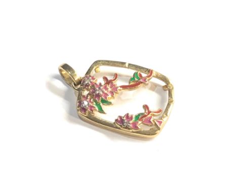 9ct gold enamel &amp; diamond pendant 2.6g 