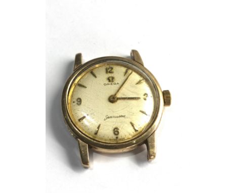Vintage 9ct gold gents omega seamaster gents wristwatch cal 520 manual wind  17 jewel chunky heavy gold case winds and ticks 