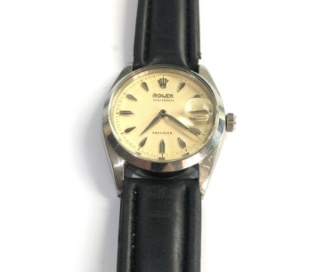 Fine circa 1957 Rolex oysterdate precision No 251579 model 6494 manual wind roulette date wheel working order no second hand 